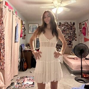 WORN ONCE forever 21 white crochet tie back mini dress size small #forever21